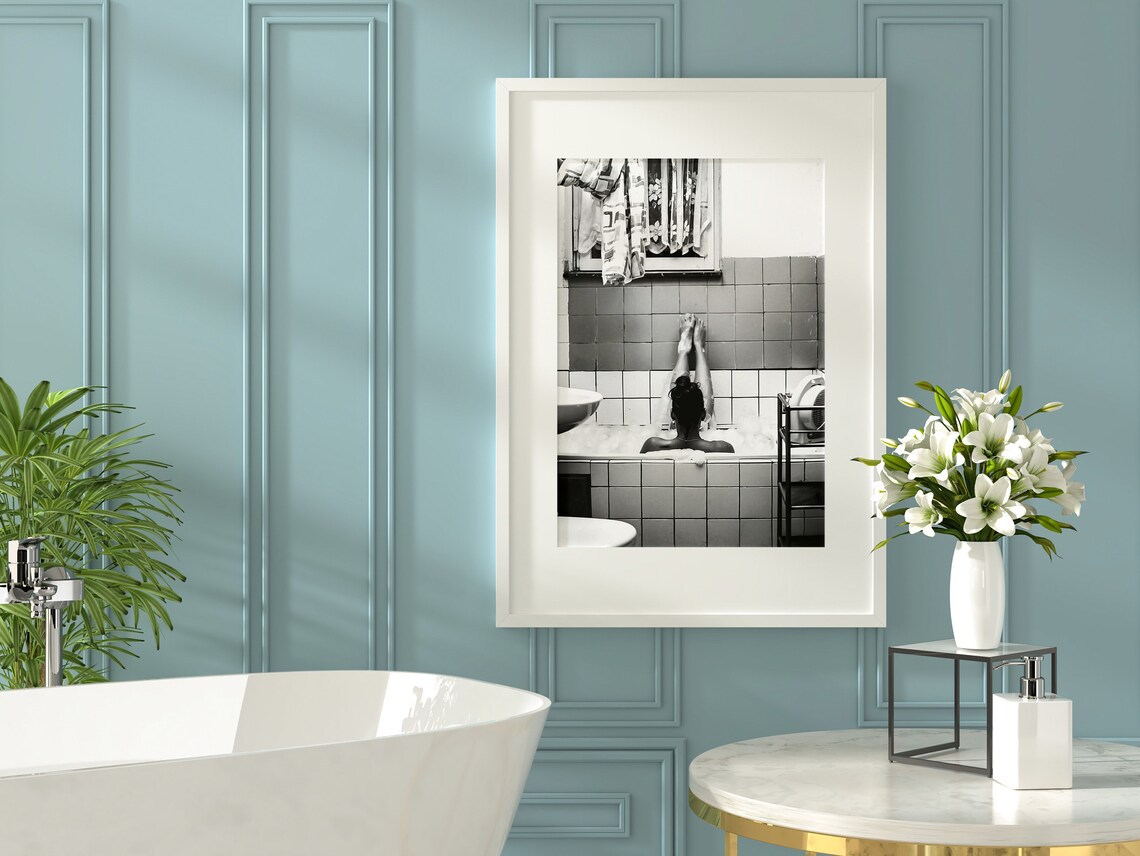 Woman in Bathtub Vintage Bathroom Poster, Black and White - Image 2
