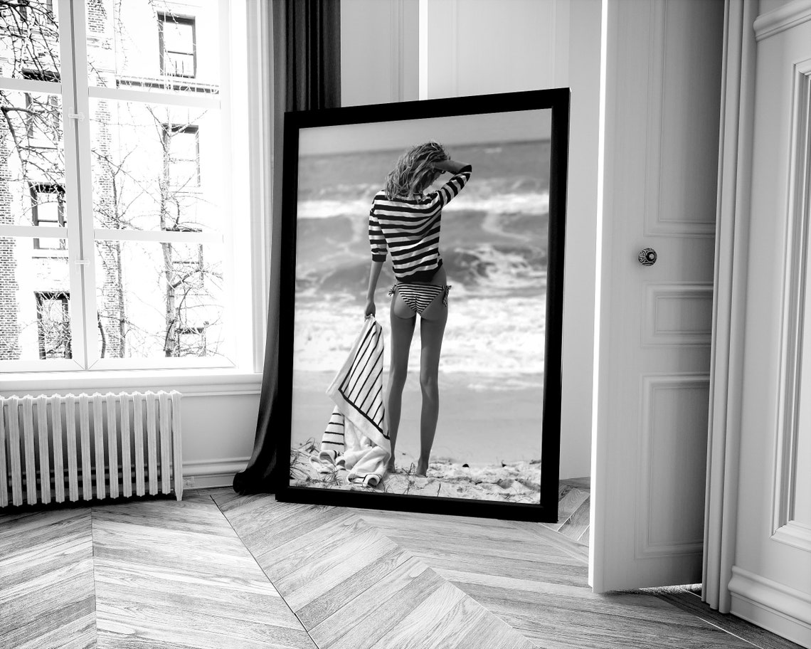 Swimsuit Woman In Beach Print Summer Poster Black And White Fashion Wall Art Vintage Photography Girls Bathroom Decor - Image 2