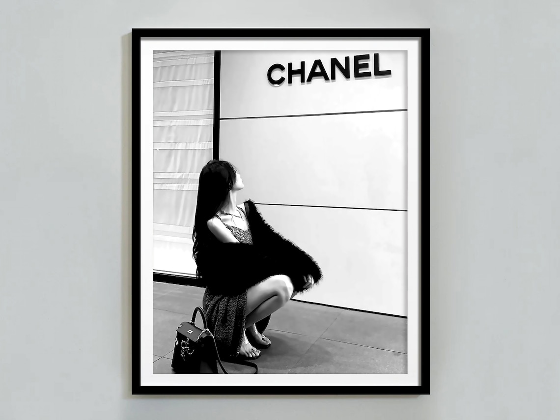 Chanel Storefront Woman In Fur Black And White Luxury Fashion Poster