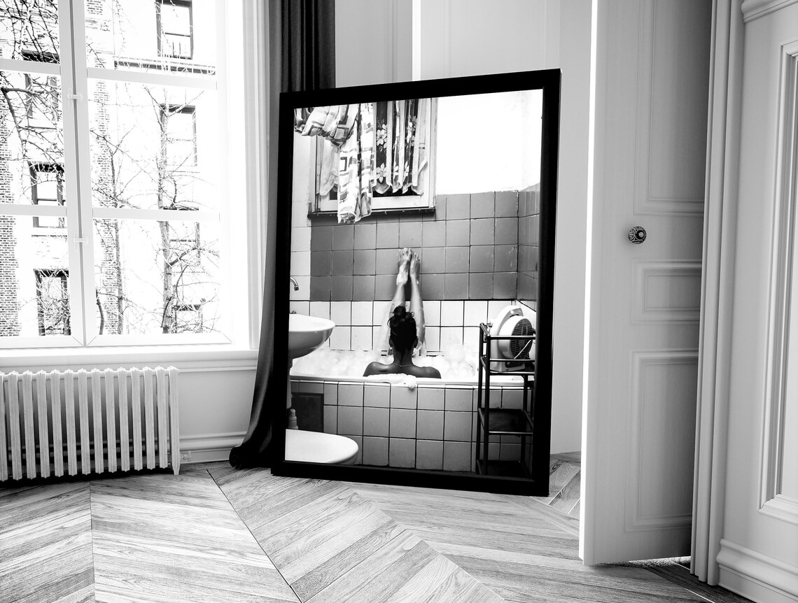 Woman in Bathtub Vintage Bathroom Poster, Black and White - Image 4