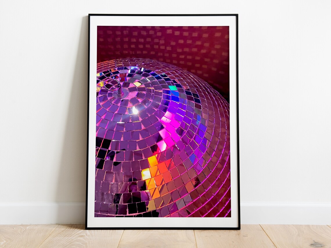Purple Disco Ball Close Up Sparkling Party Nightlife Photo Poster - Image 3