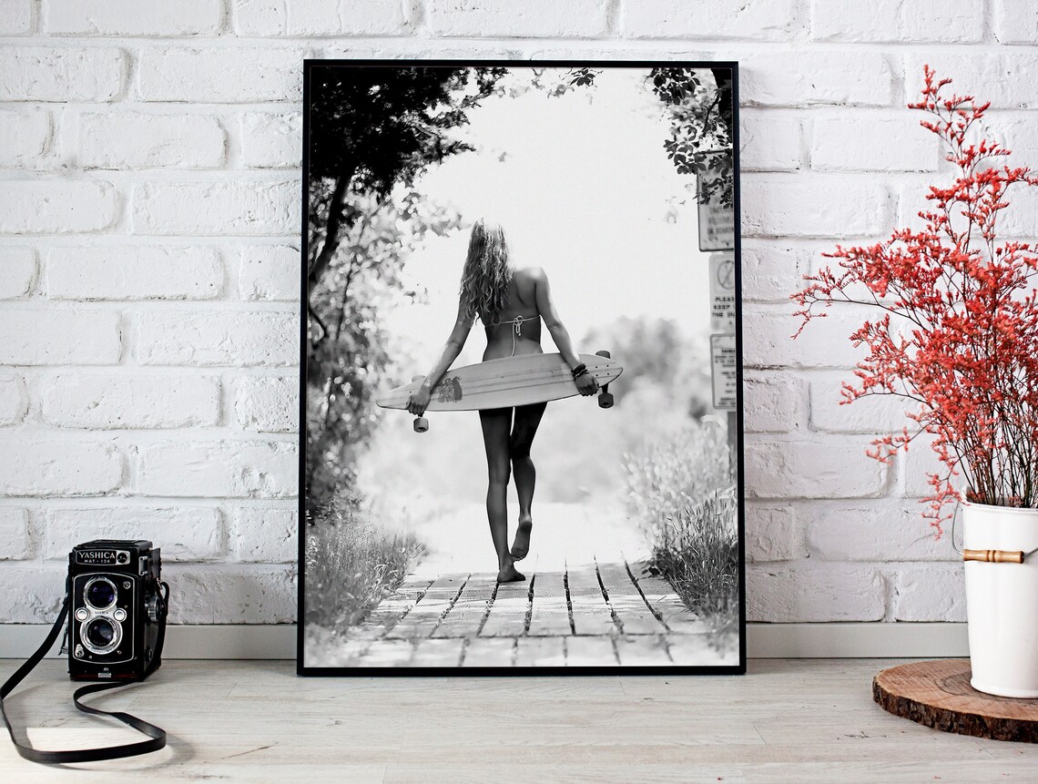 Woman Going To Surfing Vintage Beach Poster - Image 2