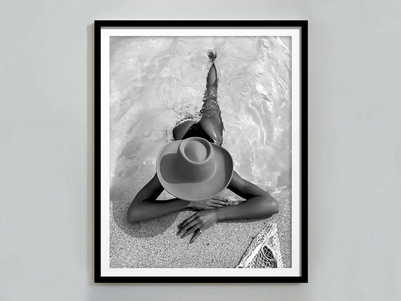 Floating Pool Aerial Black White Summer Swimmer Photo Poster