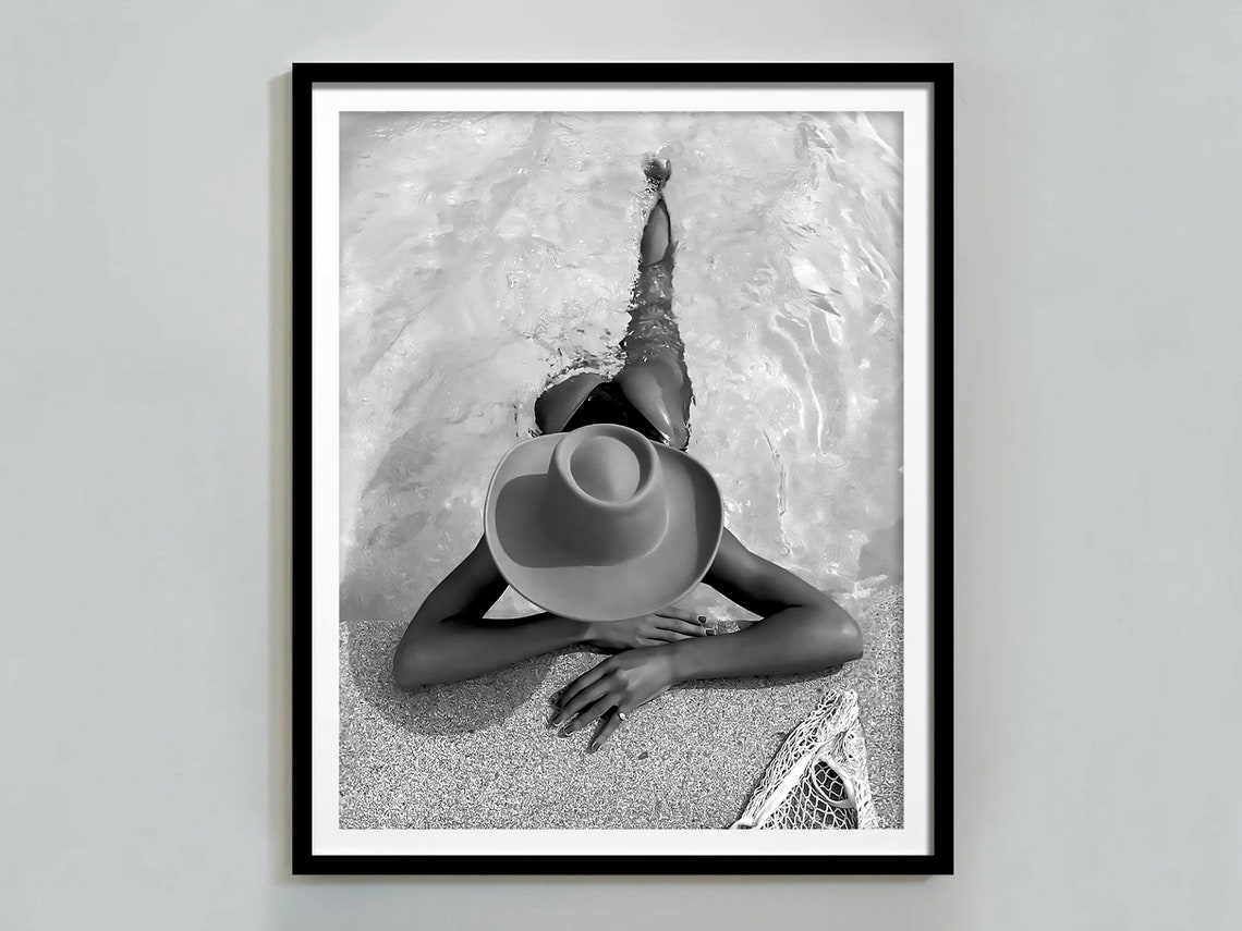 Floating Pool Aerial Black White Summer Swimmer Photo Poster