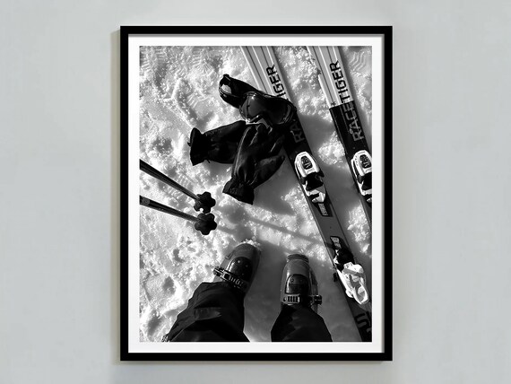 Skier Boots Skis Gloves Goggles In Snow Overhead Gear Layout Photo Print
