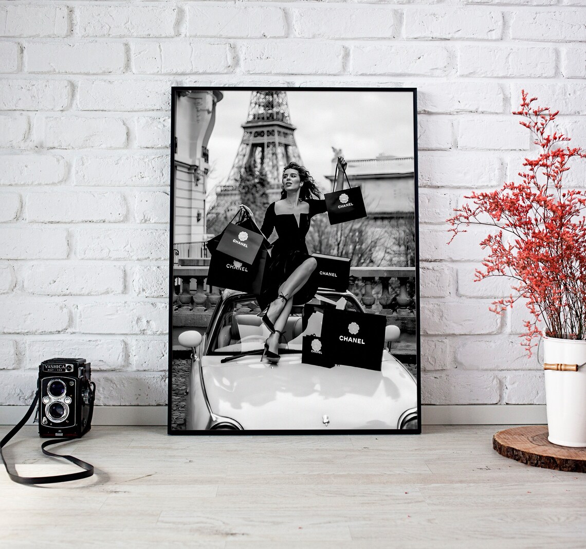 Chanel Shopping Paris Eiffel Tower Black White Fashion Photo Poster - Image 2