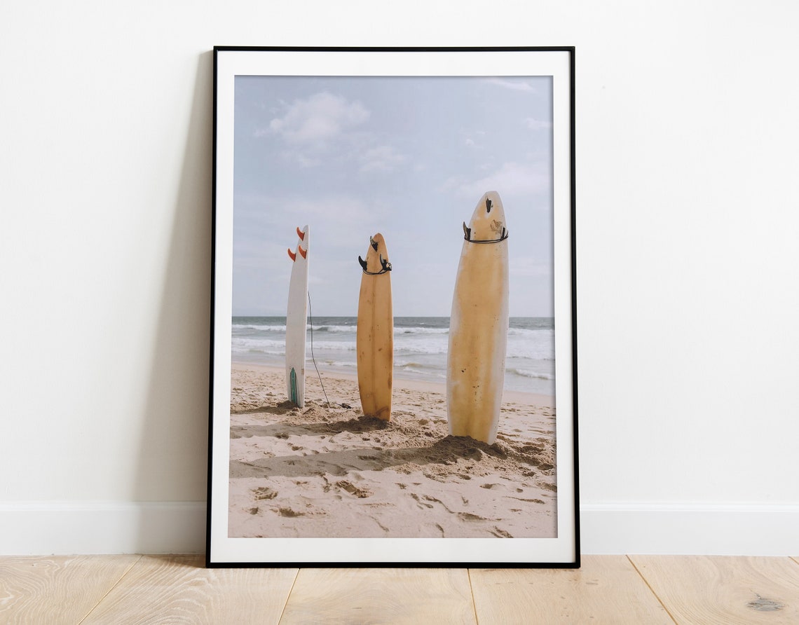 Three Surfboards Standing in Beach Sand Summer Surf Photo Poster - Image 2