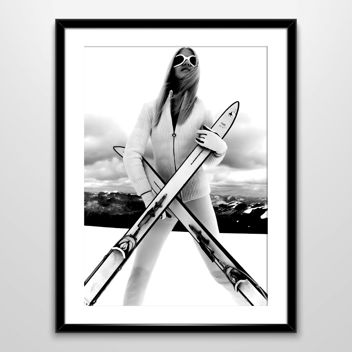 Vintage Woman Ski Poster Black And White Vintage Photo Fashion Print Skiing Wall Art Ski Lodge Wall Decor Winter Wall Art - Image 4