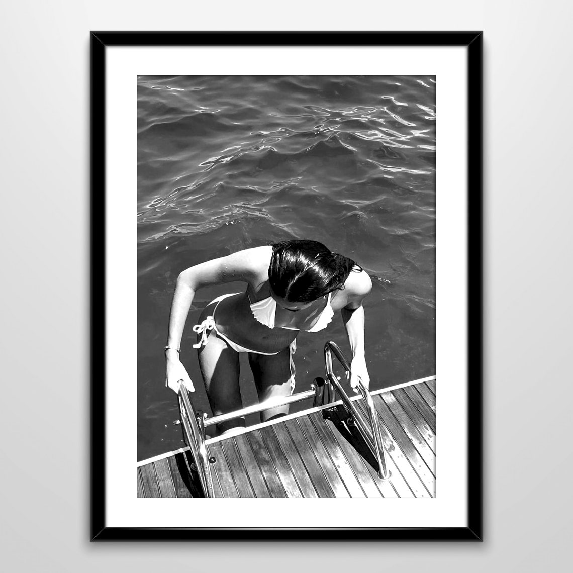 Woman In The Swimming Pool Print Summer Poster Black And White Vintage Photography Fashion Wall Art Pool House Decor - Image 4