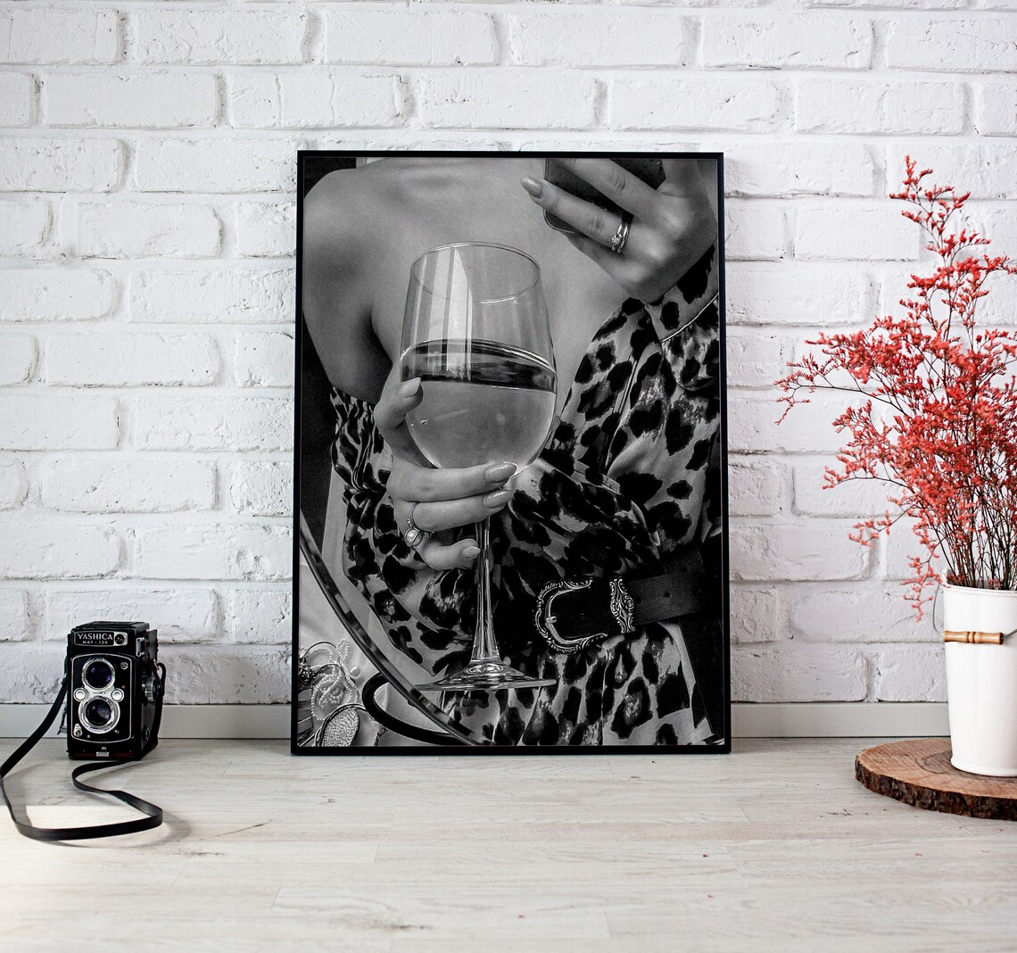 Woman in Leopard Dress Holding Wine Glass Night Out Fashion Poster - Image 4
