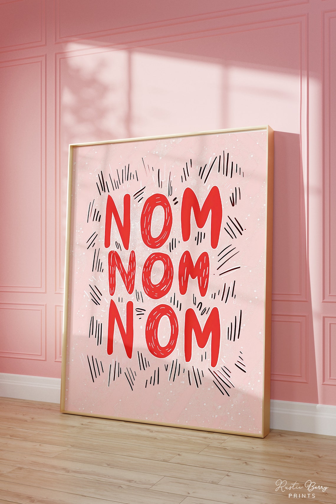 Nom Nom Nom Red Bubble Letters Funny Retro Kitchen Quote Poster