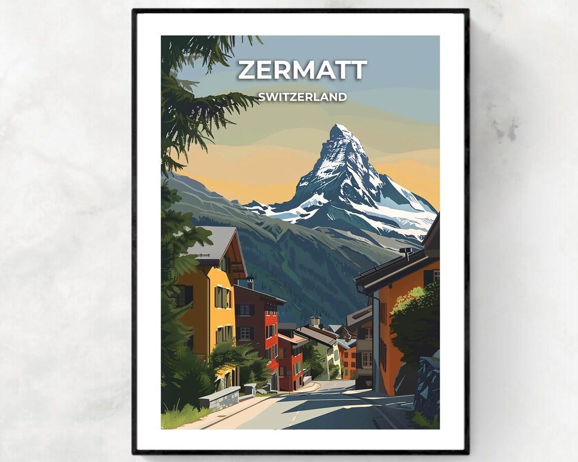 Zermatt Switzerland Matterhorn Peak Village Street Travel Poster