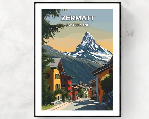 Zermatt Travel Print Zermatt Ski Poster Switzerland Ski Poster Zermatt Ski Resort Print