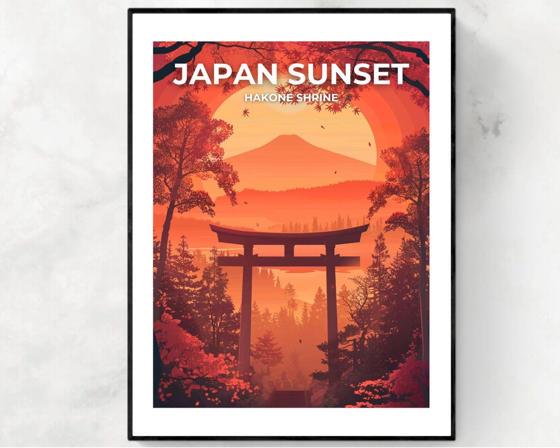 Japan Sunset Hakone Shrine Torii Gate With Mount Fuji Poster