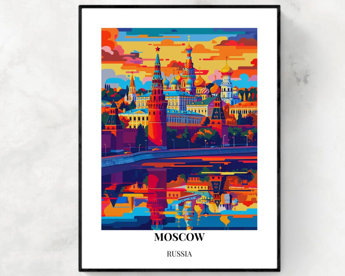 Moscow Russia Kremlin Towers Sunset River Reflection View Poster