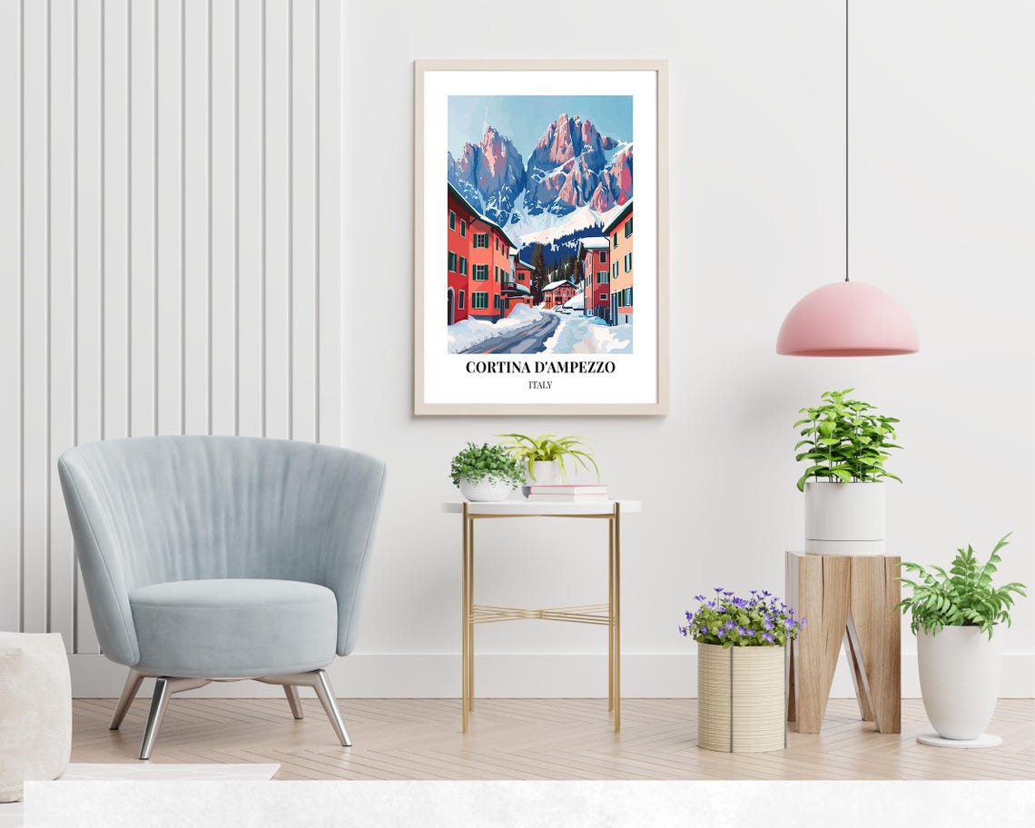 Cortina D'Ampezzo Italy Winter Village Snowy Street Scene Poster - Image 2