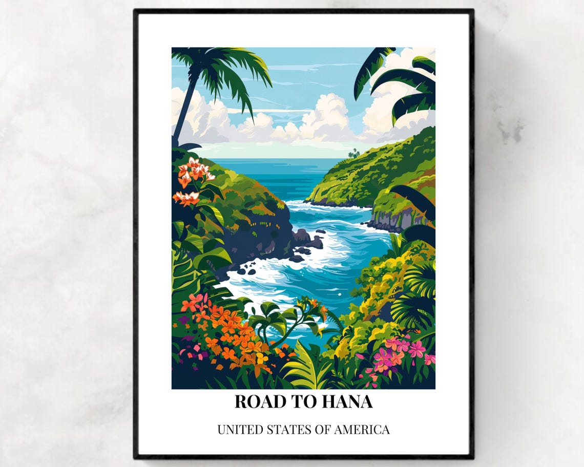Road to Hana Maui Hawaii Lush Tropical Coastal Cliffs Travel Poster