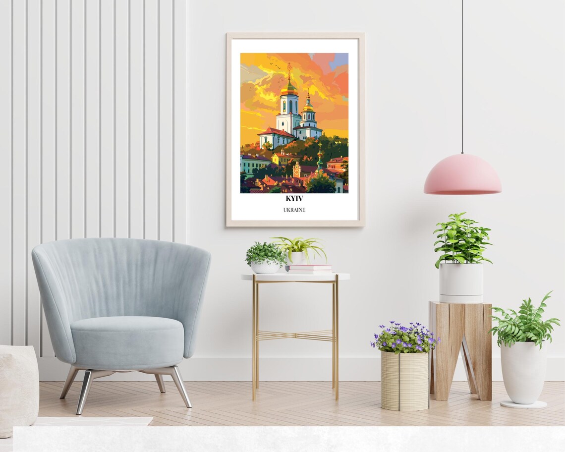 Kyiv Ukraine Golden Domed Churches Sunset Art City Travel Poster - Image 2