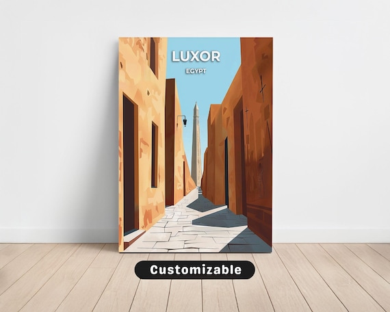 Luxor Egypt Ancient Stone Street Obelisk Vintage Travel Art Poster
