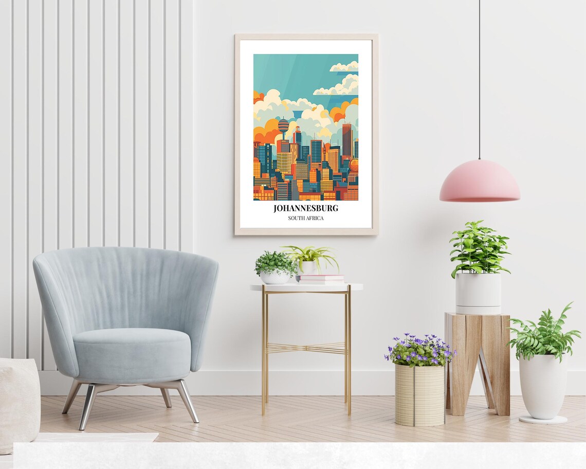 Johannesburg Colorful Daytime Cityscape South Africa Travel Poster - Image 2