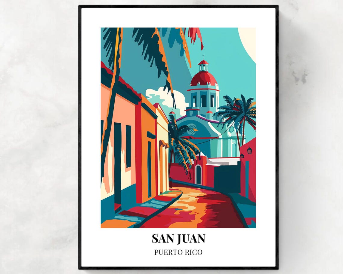 Old San Juan Travel Print Wall Art San Juan Puerto Rico City Print Old San Juan Travel Gift Old San Juan Poster