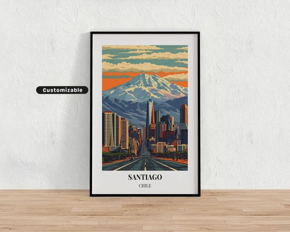 Santiago Chile Travel Poster Custom Wall Art