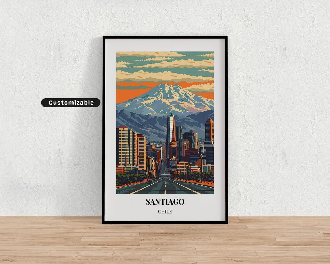 Santiago Chile Travel Poster Custom Wall Art