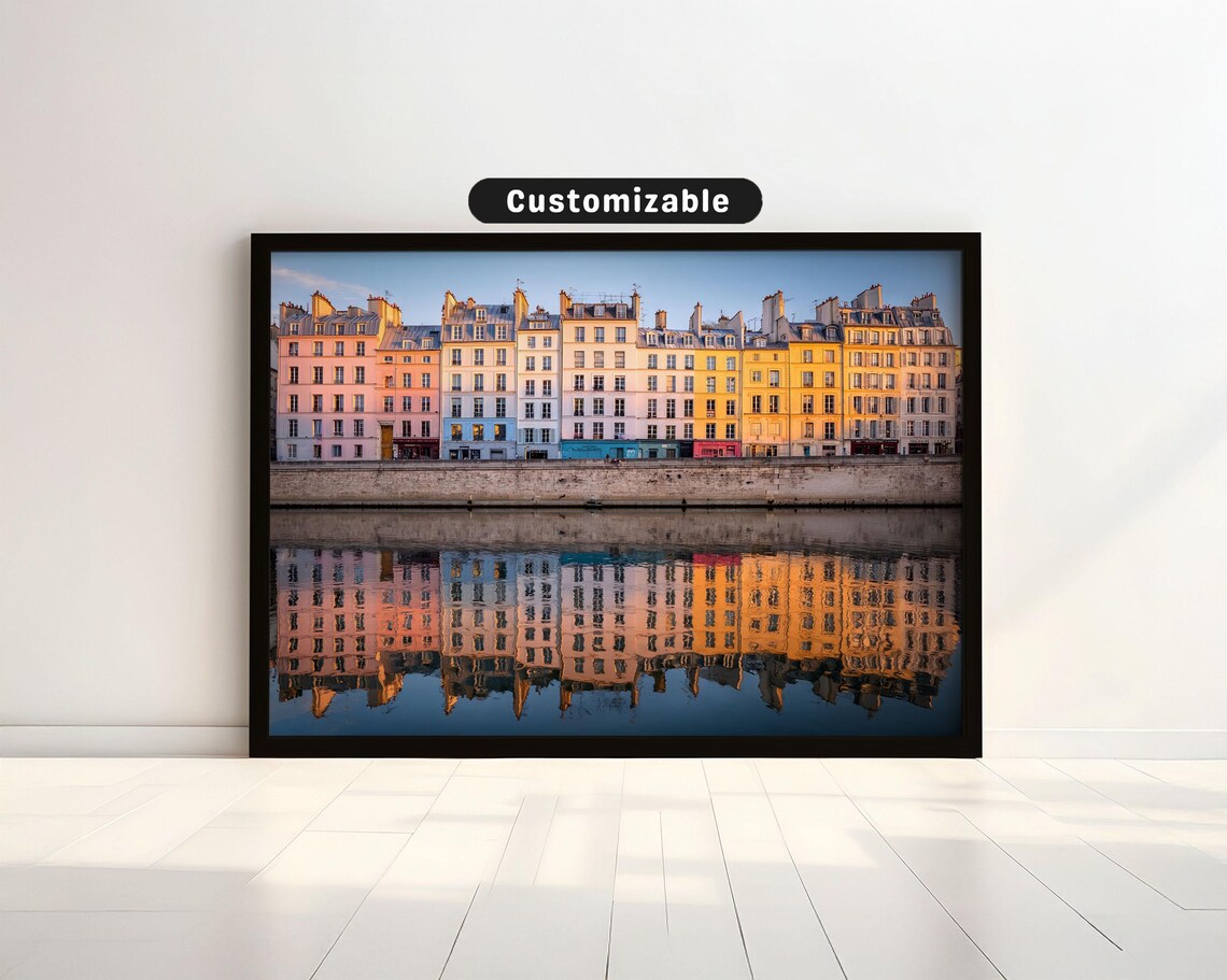 Pastel Paris Buildings Reflected In Seine River Warm Glow Print