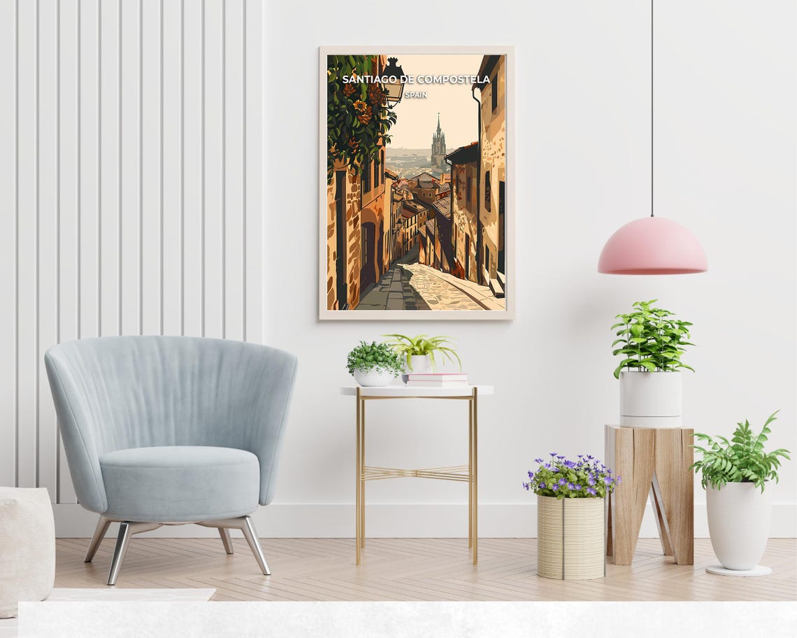 Santiago de Compostela Spain Old Town Street Scene Travel Poster - Image 2
