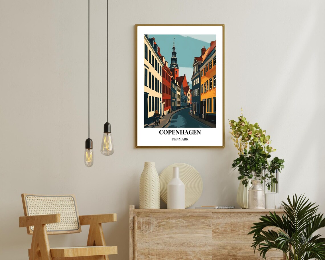 Copenhagen Denmark Charming Old Street Vintage City Travel Poster - Image 2