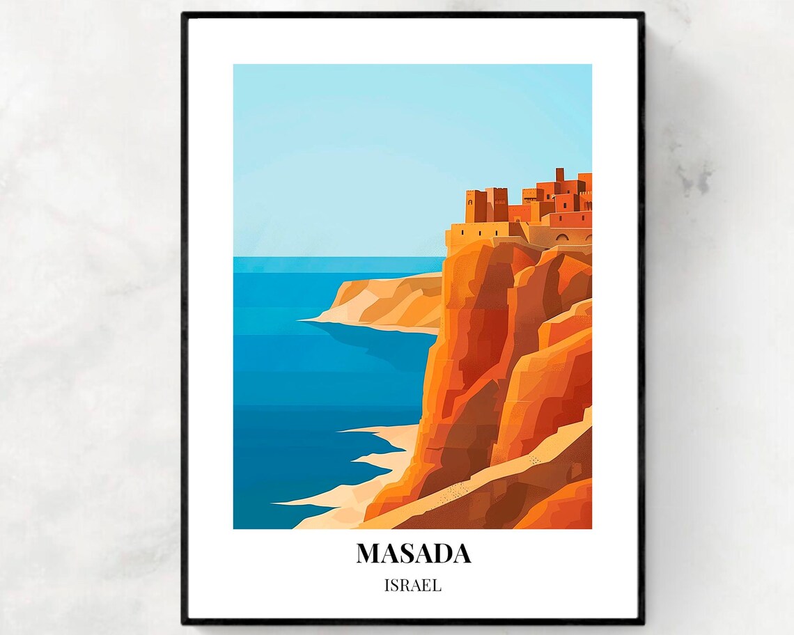 Masada Israel Desert Fortress Cliffs Red Rock Canyon Travel Poster