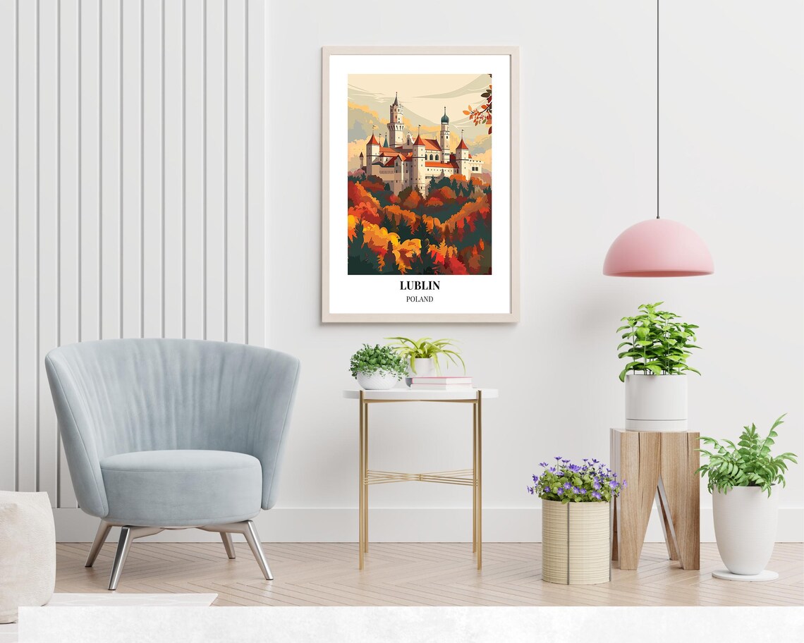 Lublin Castle Rising Above Autumn Forest Poland Fall Travel Poster - Image 2