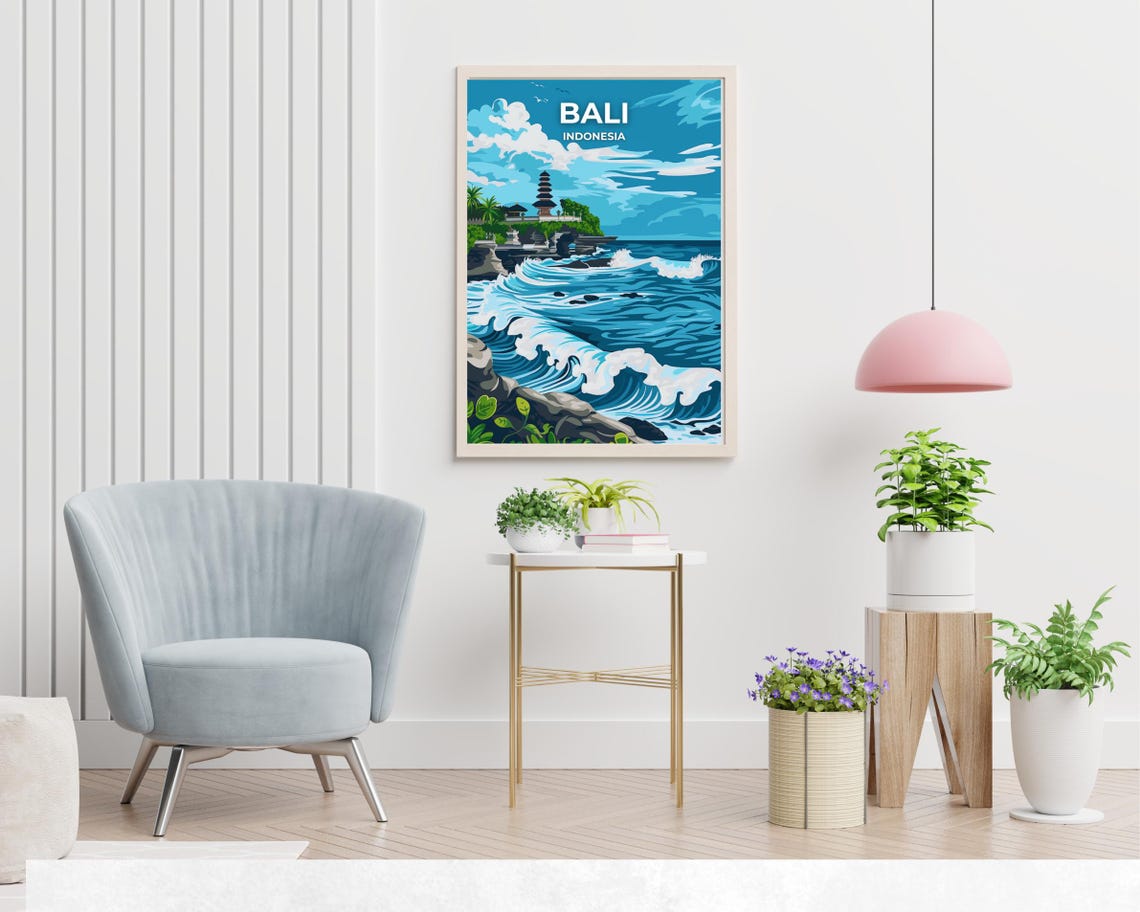 Bali Indonesia Sea Temple Cliff Crashing Waves Daytime Poster - Image 2