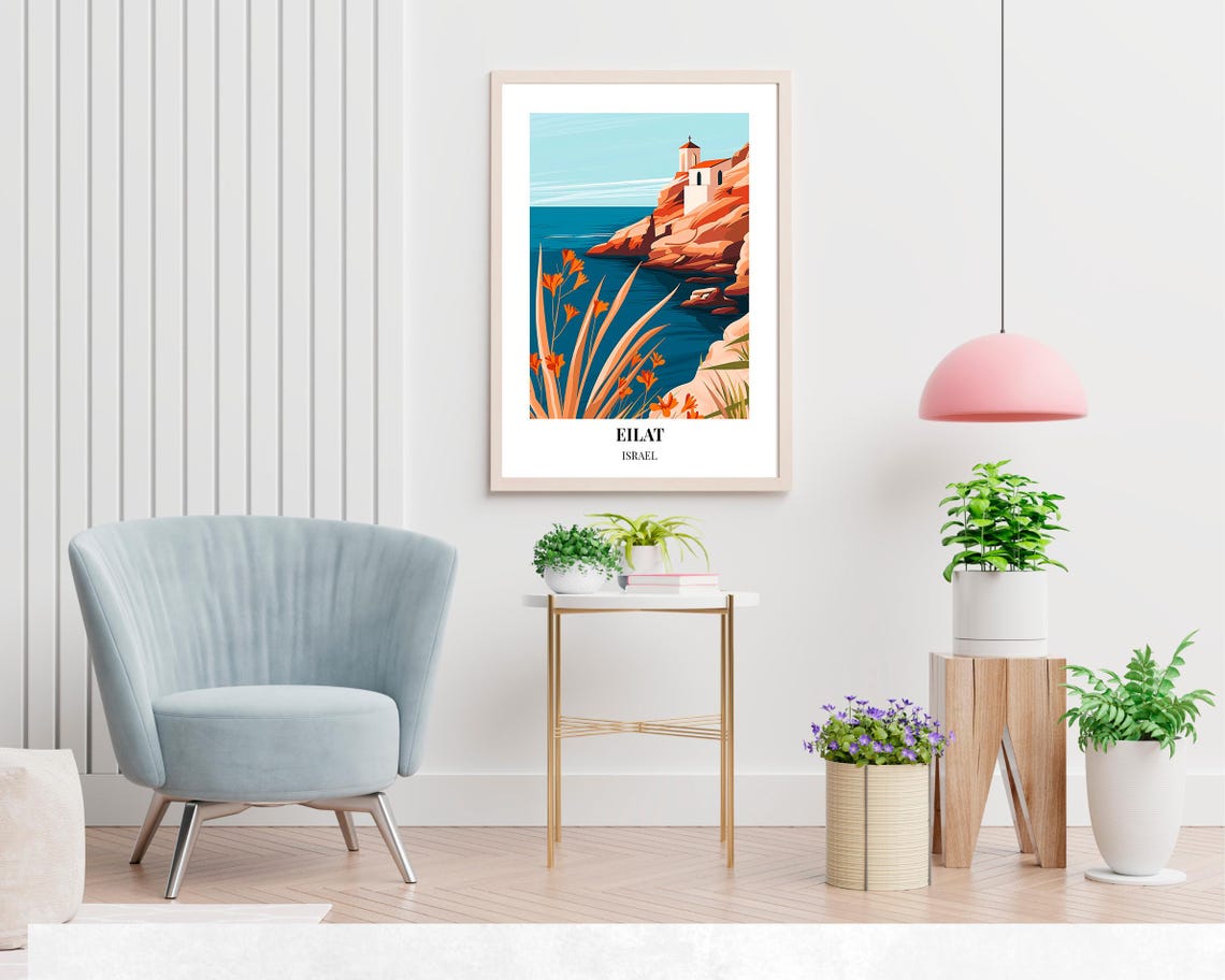 Eilat Israel Chapel On Red Sea Cliffs Wildflower Hillside Poster - Image 2