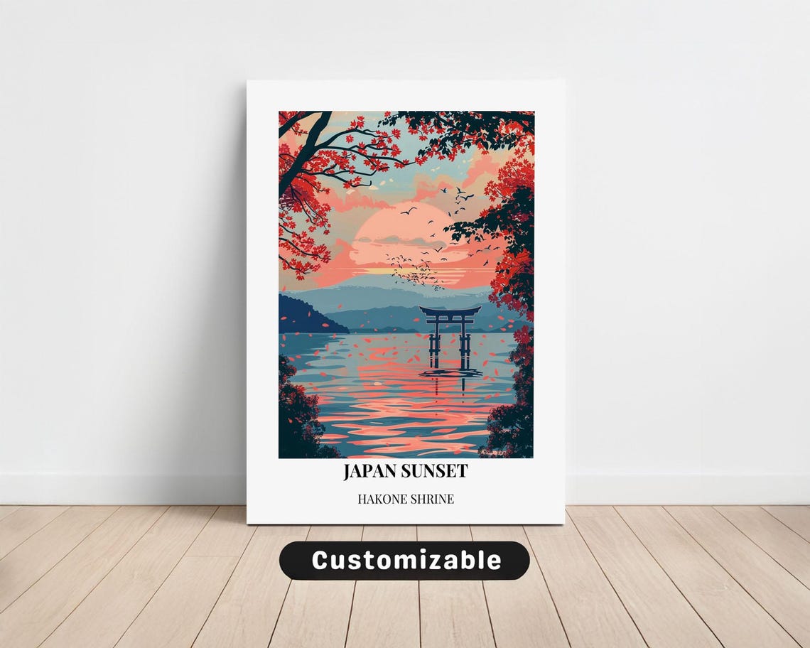 Hakone Shrine Japan Sunset Floating Torii Gate Lake Dusk Poster