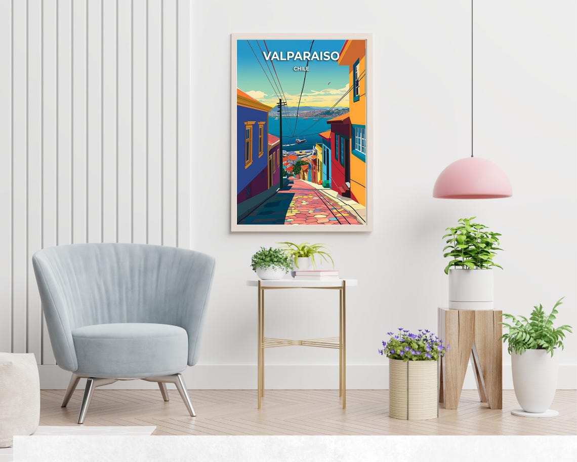 Valparaiso Chile Colorful Hillside Street Over Harbor Poster - Image 2