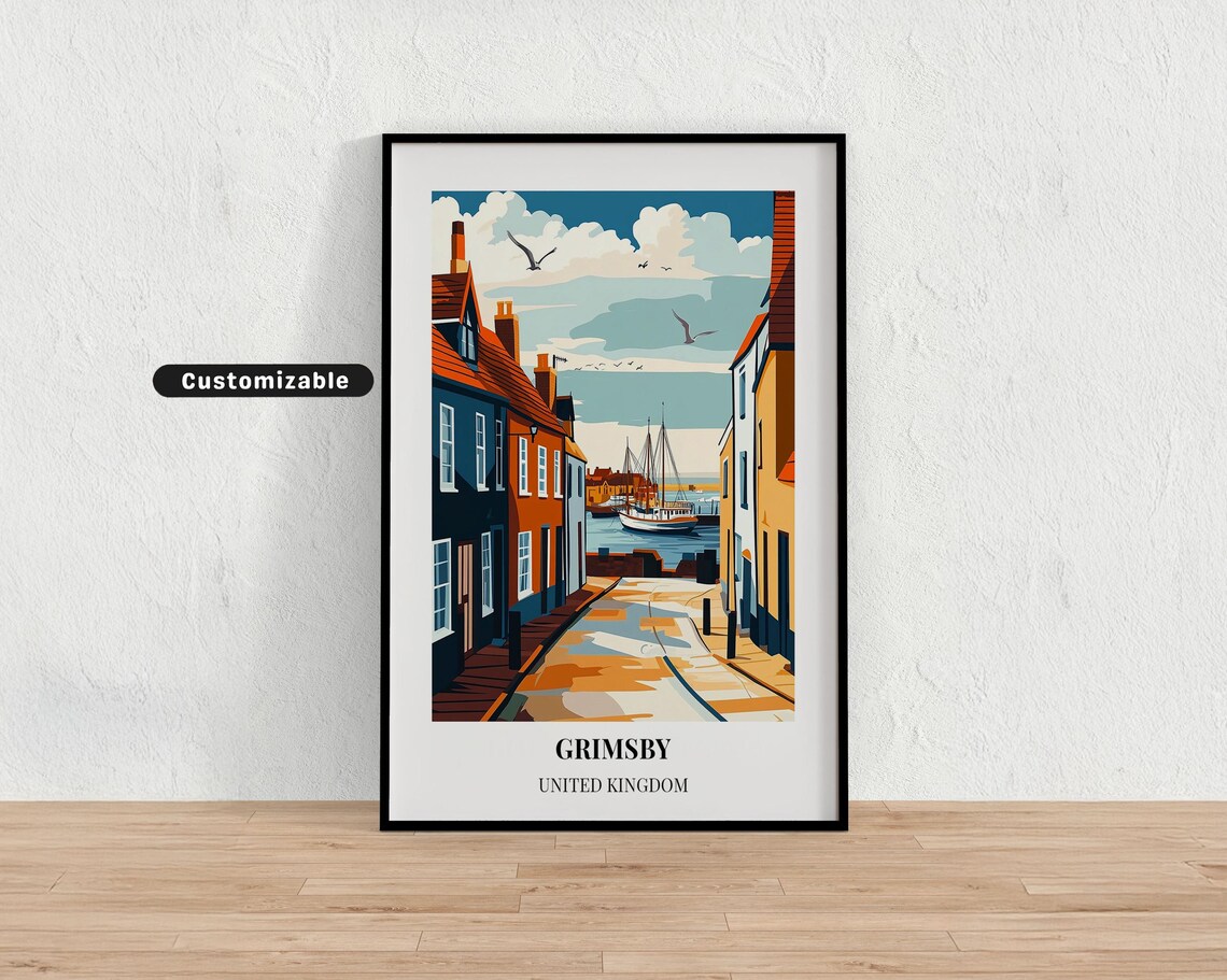 Grimsby United Kingdom Quaint Street Harbor Ships Seaside Poster