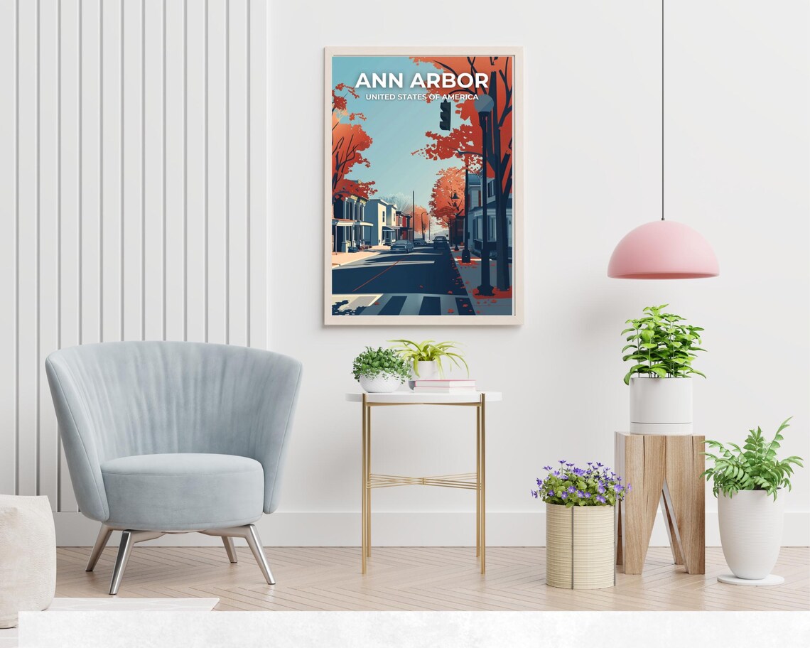 Ann Arbor Fall Street Autumn Foliage Vintage Style Travel Poster - Image 2
