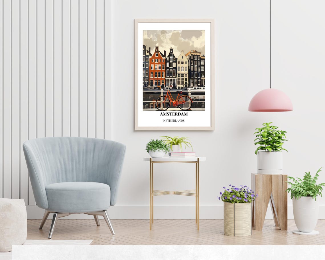 Amsterdam Netherlands Canal Houses Bicycle Retro Travel Poster - Image 2