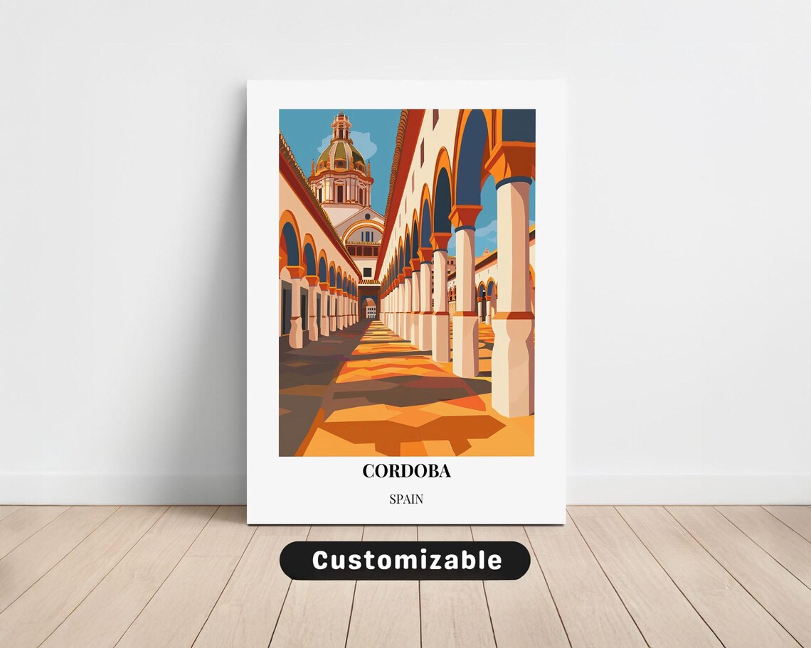 Cordoba Spain Cathedral Colonnade Archway Vintage Travel Poster
