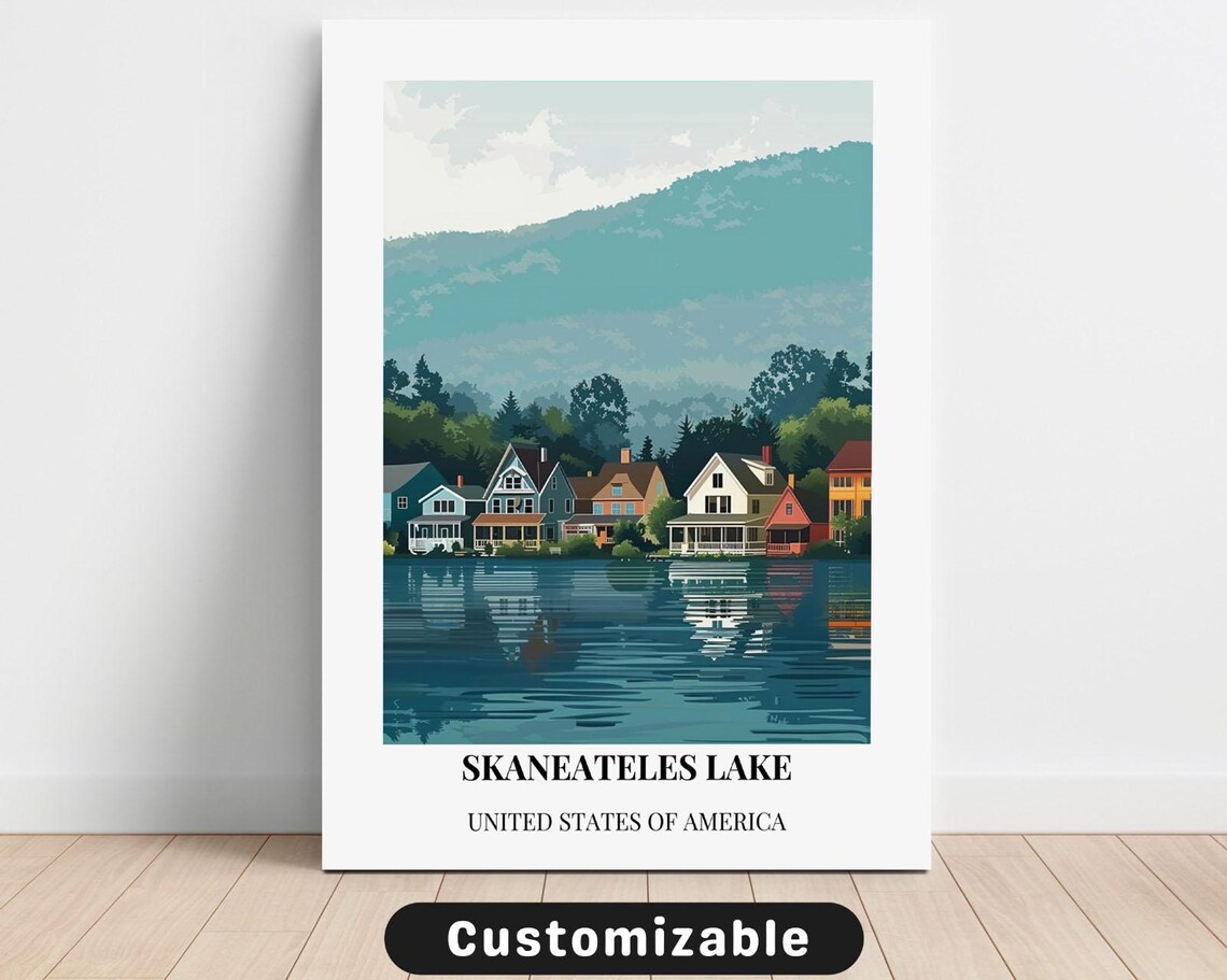Skaneateles Lake USA Lakeside Houses White Border Travel Poster