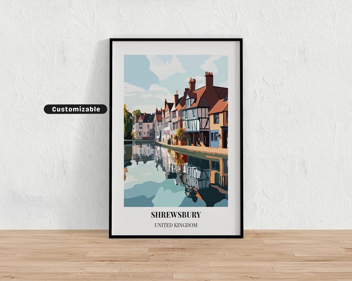 Shrewsbury United Kingdom Riverside Timber Houses Reflection Poster