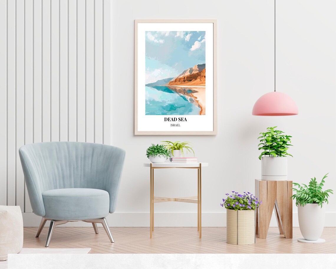 Dead Sea Israel Saltwater Shore Watercolor Landscape Travel Poster - Image 2