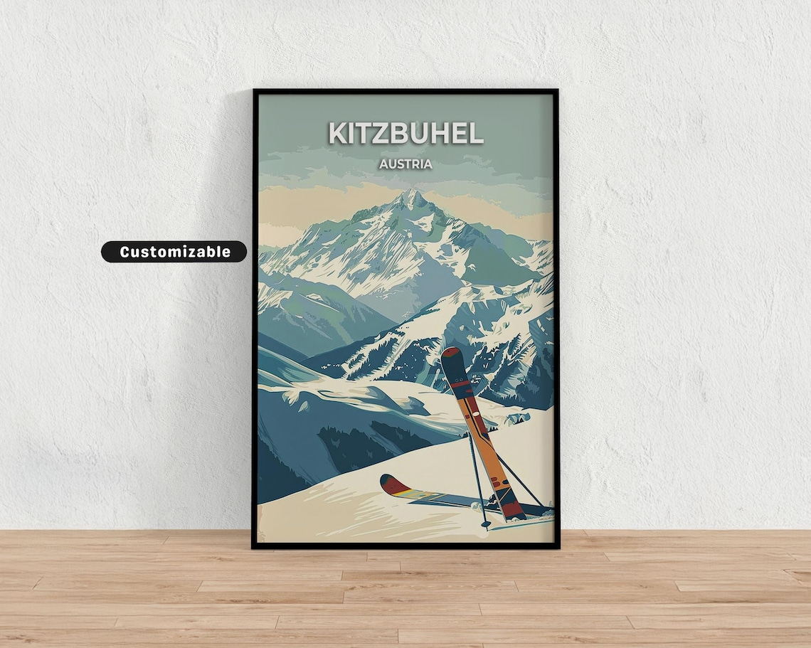 Kitzbuhel Austria Alpine Ski Resort Skis In Snow Travel Poster
