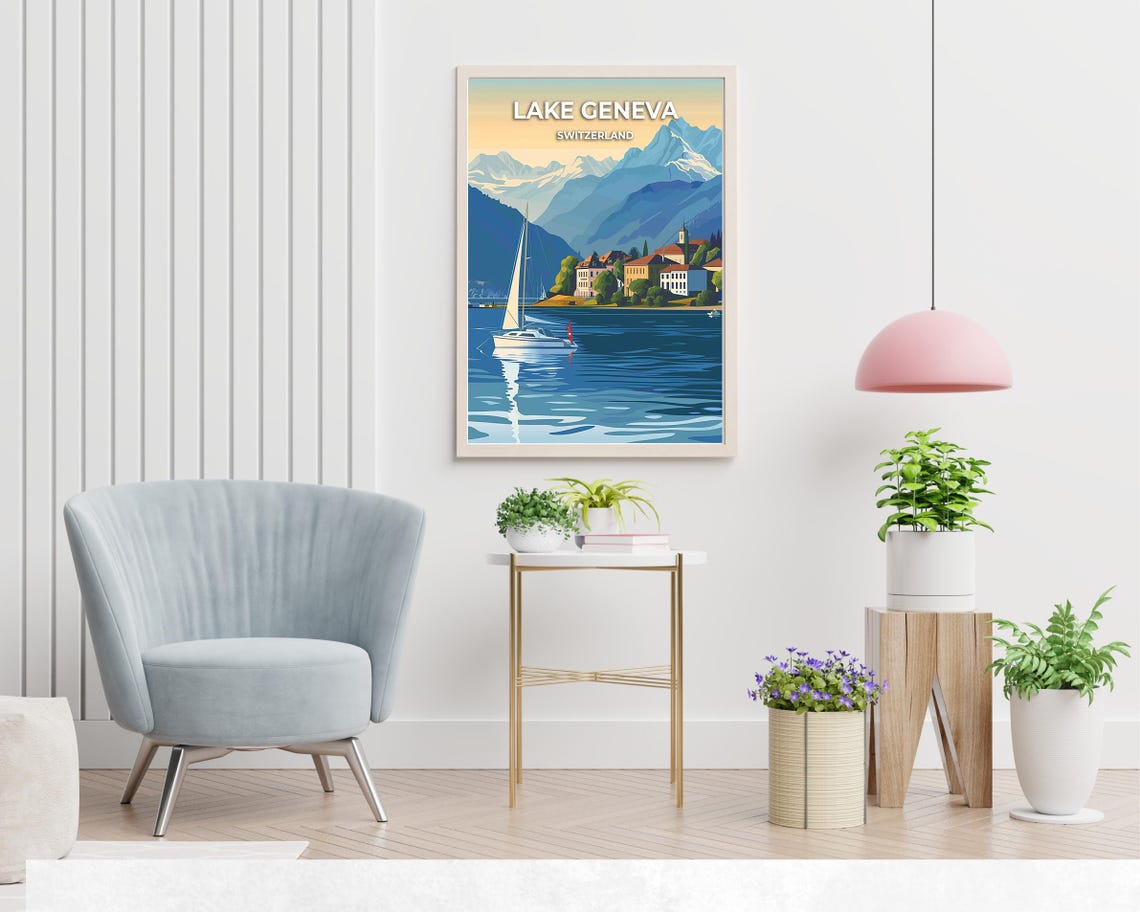 Lake Geneva Switzerland Travel Print Wall Art Lake Geneva Switzerland City Print Lake Geneva Switzerland Travel Gift Lake Geneva - Image 2