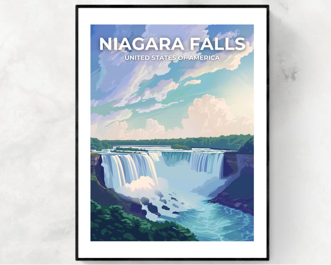 Niagara Falls New York Waterfall Mist Overlay Title Travel Poster
