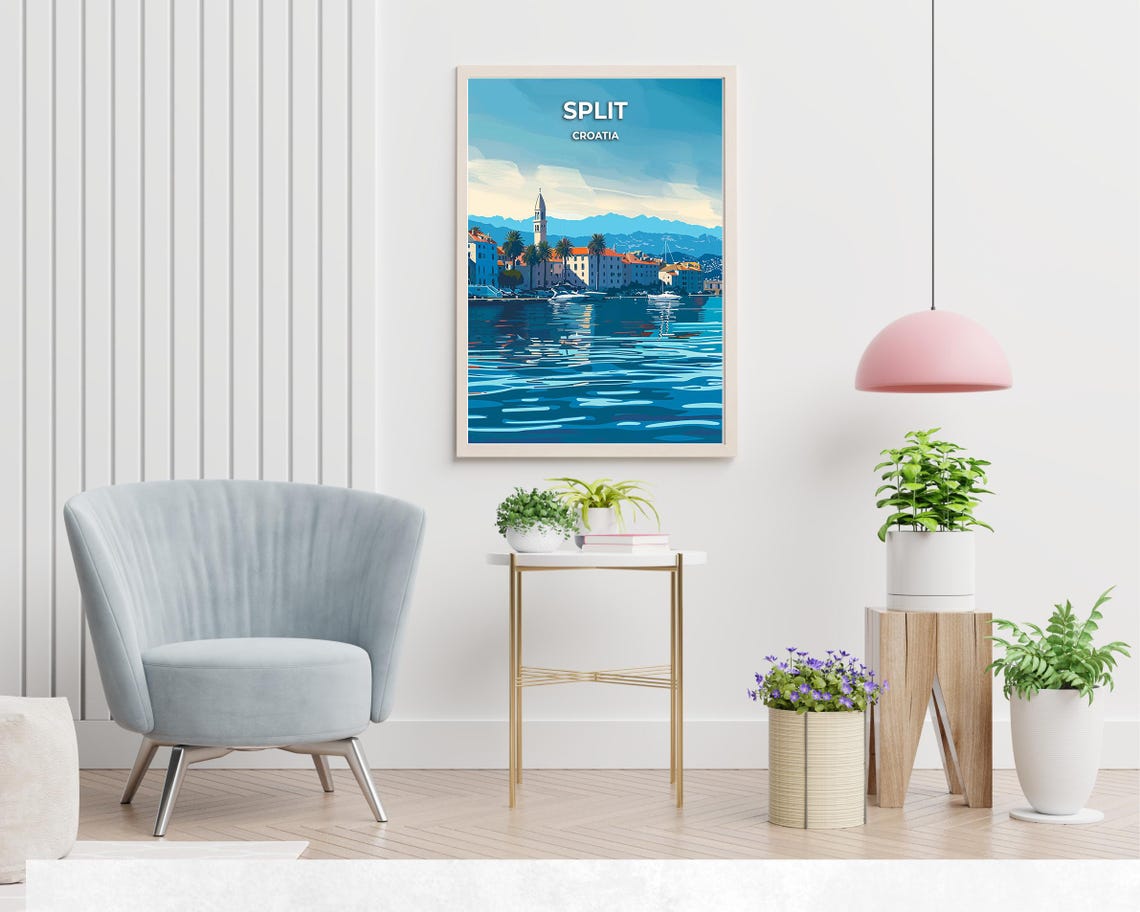 Split Croatia Waterfront Bell Tower Bright Blue Adriatic Poster - Image 2
