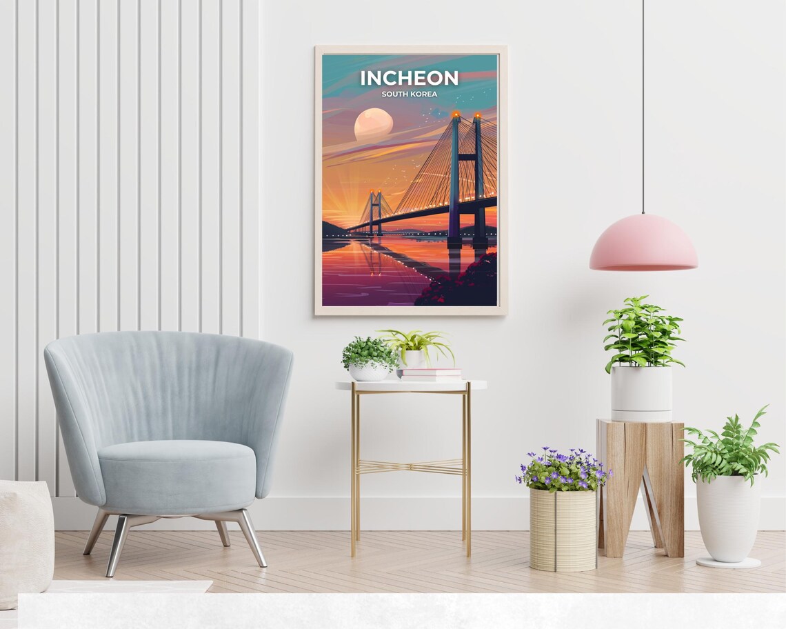 Incheon Bridge South Korea Sunset Moonlight Landmark Travel Poster - Image 2