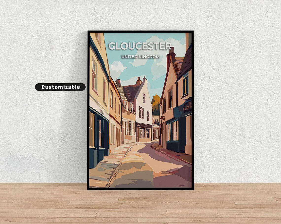 Gloucester United Kingdom Historic Street Scene Custom Travel Poster