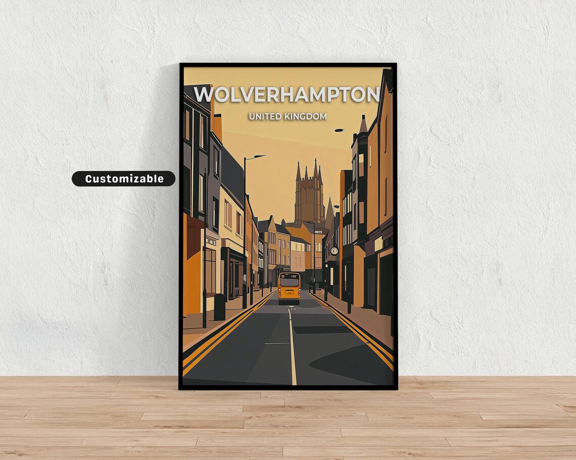 Wolverhampton United Kingdom City Street Church Tower Travel Poster